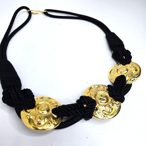 Vintage Made in Taiwan Medallion Gold Tone Woven Rope Hip Waist Belt main image 5